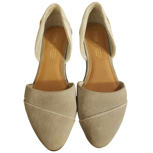 TOMS Jutti D'Orsay Flat Drizzle Gray Suede Crackle Leather Size 7 Preloved Good - Picture 1 of 4